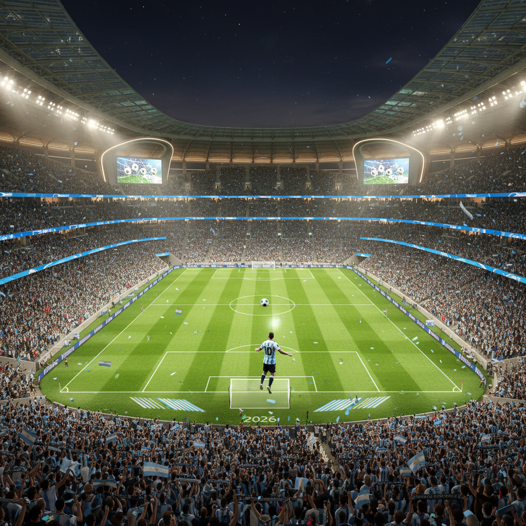 Acción de juego en cancha durante eliminatorias del Mundial 2026 con público presente